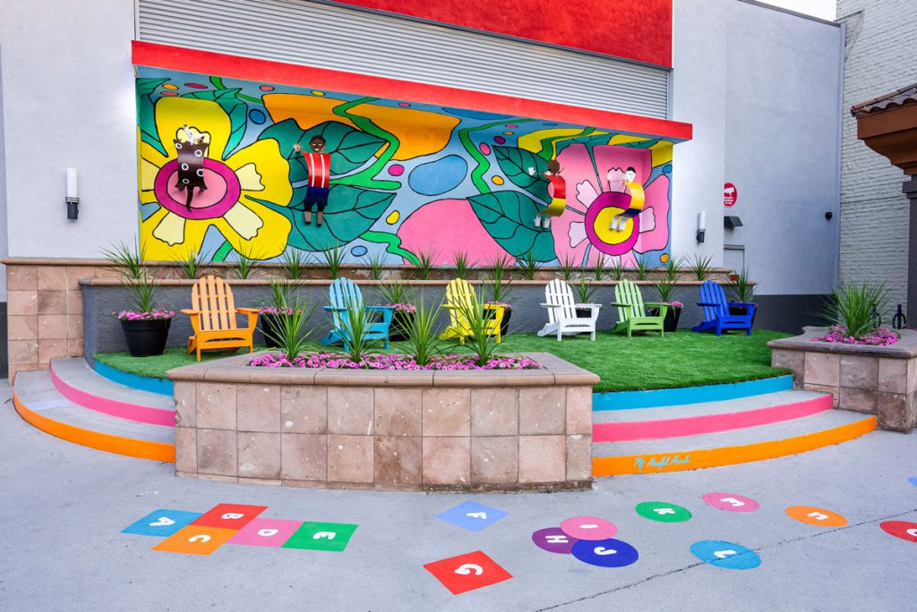 Kids at Play Mural and Siting Area at Anaheim Town Square, Anaheim, CA