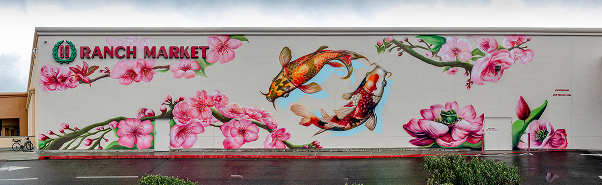 Tree Blossom and Koi Fish Mural at Southgate Plaza, Sacramento, CA