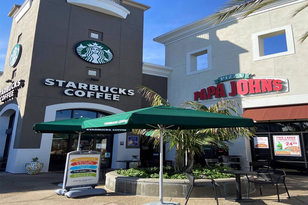 Starbucks Coffee and Papa John's Pizza at Rancho Bernardo Village, San Diego, CA