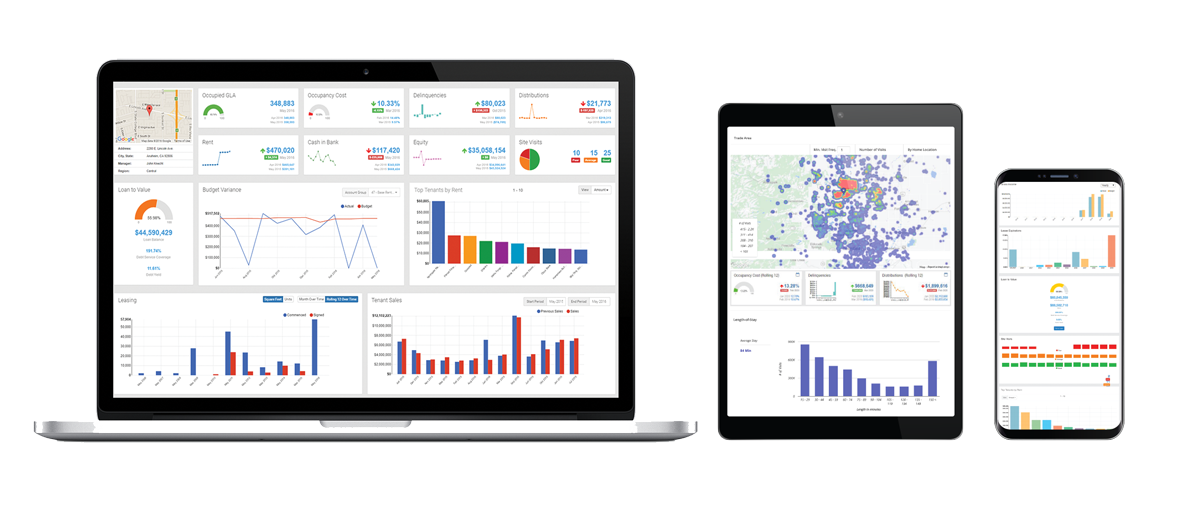 data insights on a laptop, tablet, and phone